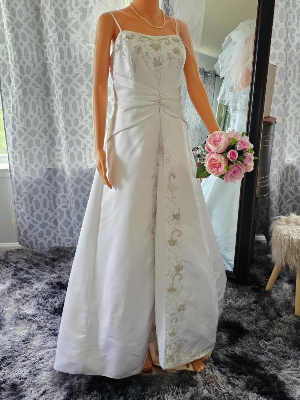 Ashley Jordan Embroidered Satin A‑Line Wedding Gown, Vintage